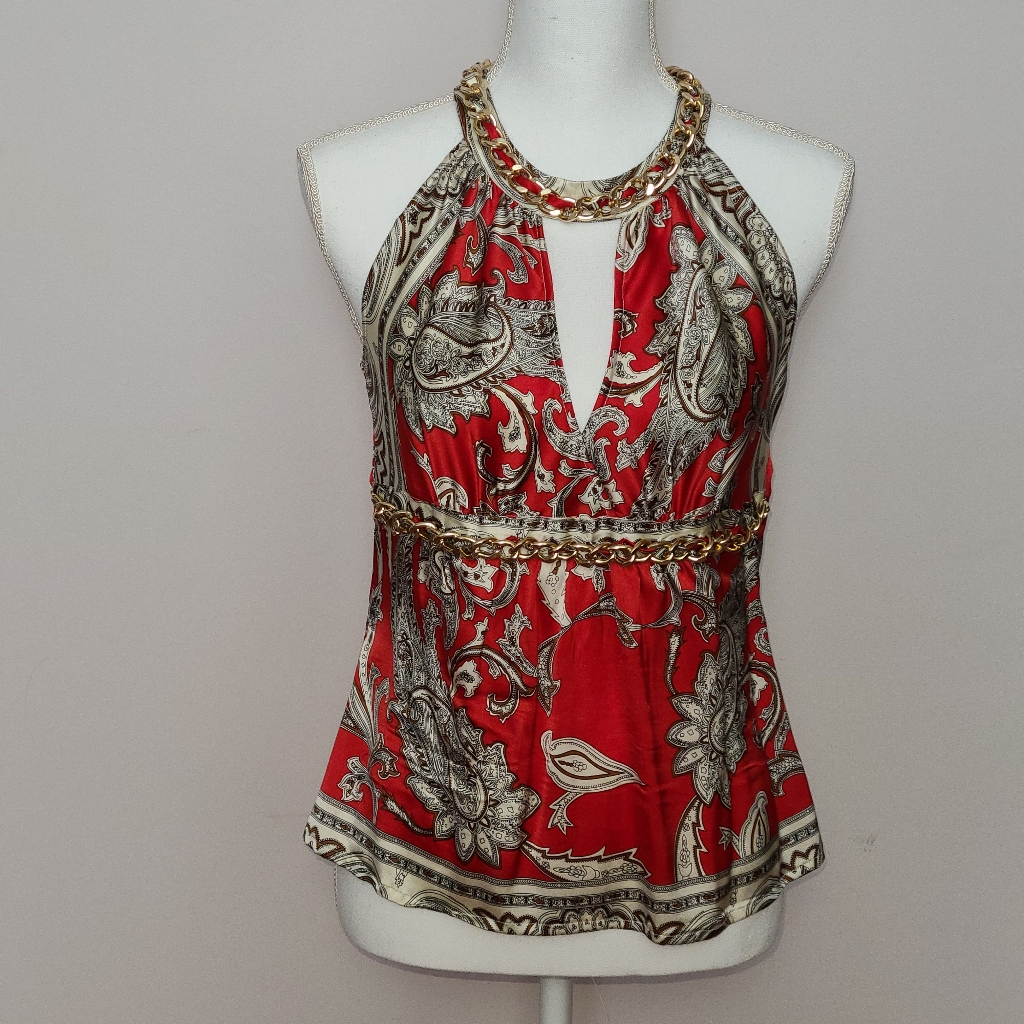 Cache Red Chain Top